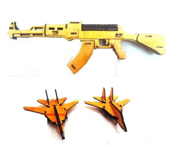 Gun (AK 47) and Two Fighter Aircraft Combo (Wooden)