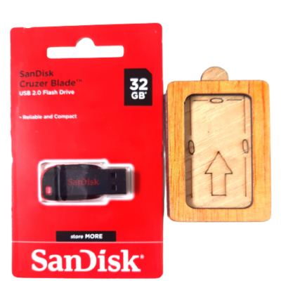 San Disk 32 GB Cruzer Blade USB 2.O Pen Drive with Free Wooden Case